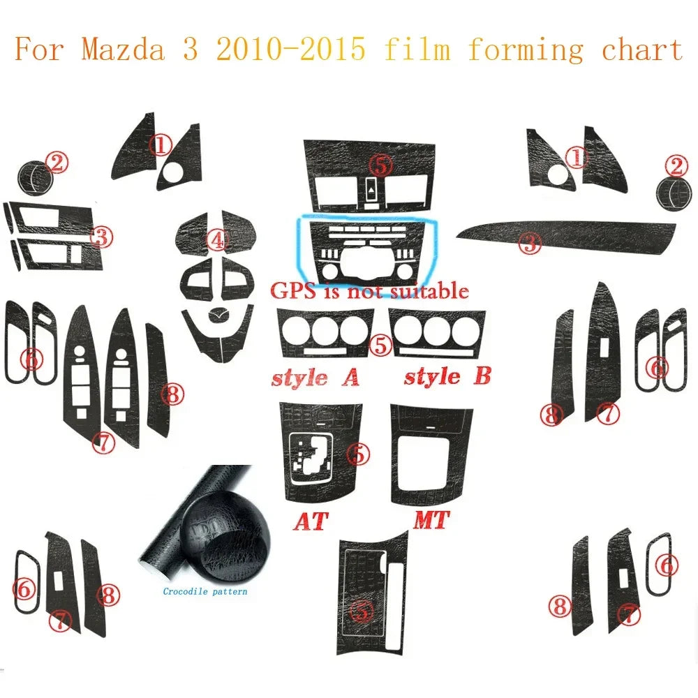 For Mazda 3 2010-2015 Interior Central Control Panel Door Handle Carbon Fiber Stickers Decals Car styling Accessorie