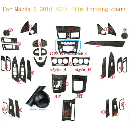 For Mazda 3 2010-2015 Interior Central Control Panel Door Handle Carbon Fiber Stickers Decals Car styling Accessorie