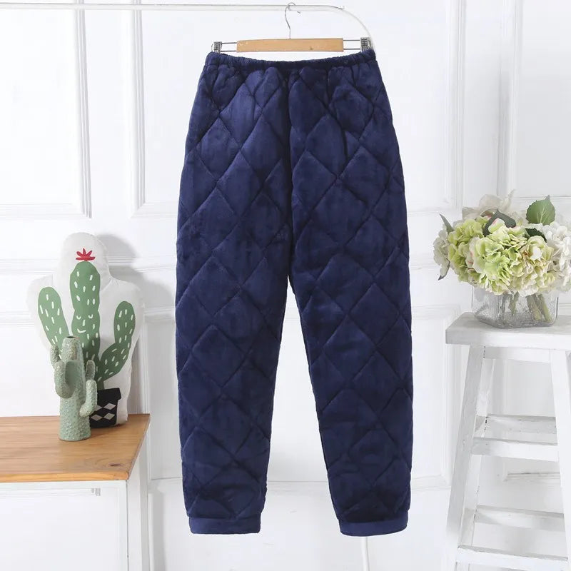 Men's Winter Thickened Three-Layer Cotton Padded Sleepwear Long Pants Flannel Lined Fashionable Home Leisure Dad Pants