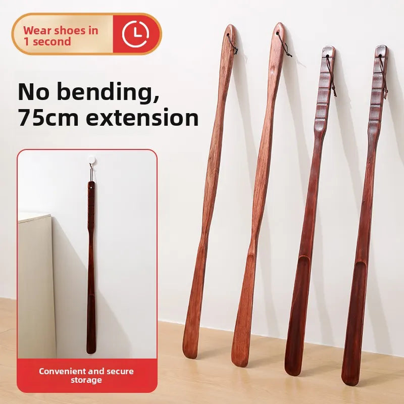 Long Handle Wooden Shoe Horn Natural Wood No Bend Waist Shoe Scraper Household Essential for Pregnant Women Shoe Insertion Tool