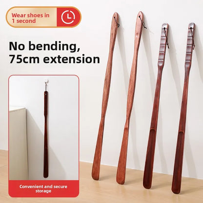 Long Handle Wooden Shoe Horn Natural Wood No Bend Waist Shoe Scraper Household Essential for Pregnant Women Shoe Insertion Tool