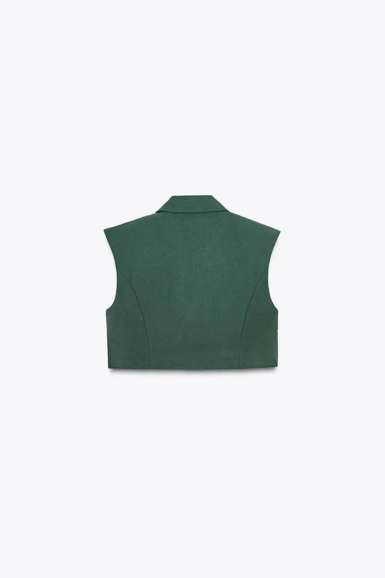 High Waist Wide Leg Pants Zipper Decoration Short Sleeve Turn-down Collar Single Pocket Decoration Fashion Set for Women