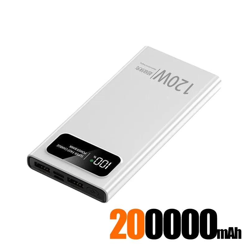 200000mAh Ultra Capacity 120W Super Fast Charging LED Digital Display Mobile PowerBank Portable External Battery For IPhone