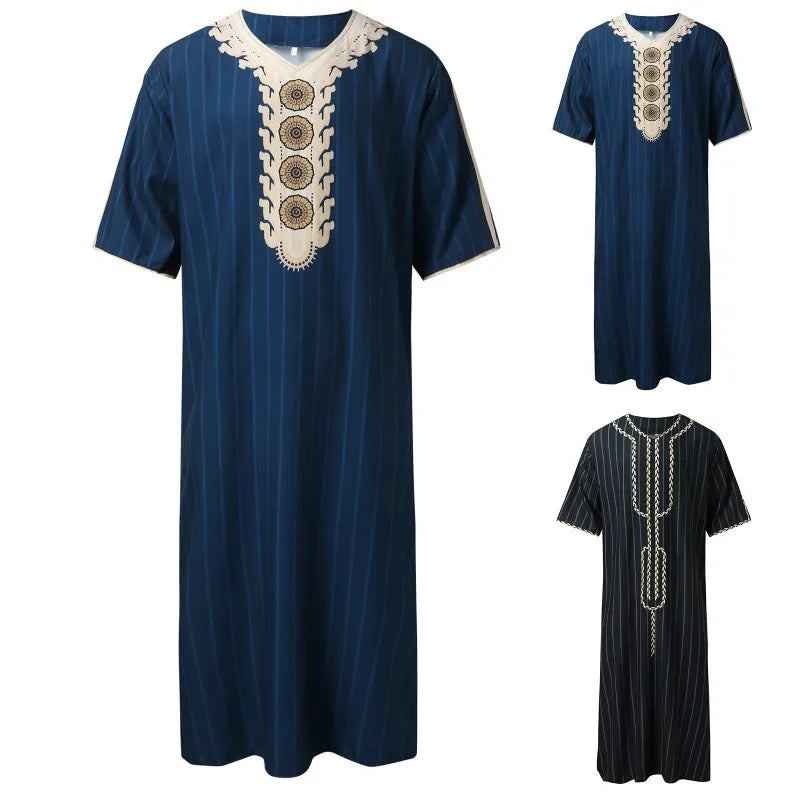 Men's Summer Islamic Robe 2026 Loose Moroccan Kaftan 3D Digital Print Middle East Traditional Muslim Thobe for Cultural Events