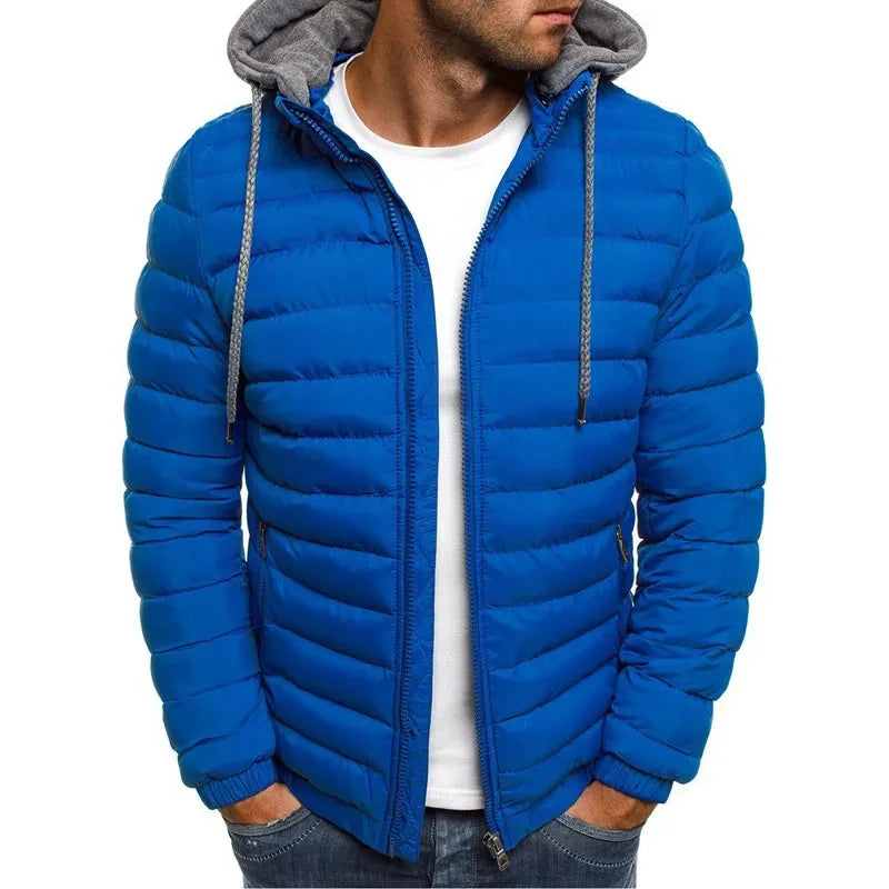 New men's detachable hat with padding, hooded cardigan with drawstring for winter warmth, jacket top, 2024