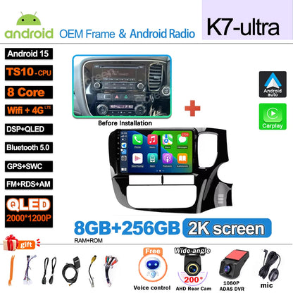 Android 16 For Mitsubishi Outlander 3 GF0W GG0W RHD 2012-2018 RHD 9 Inch Car Radio Auto radio GPS Navigation WIFI 5G Multimedia