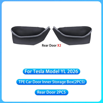 For Tesla Model YL Launch 2026 TPE Door Side Storage Box Front Rear Door Slot Organizer Tray Protector Model YL Door Storage Box
