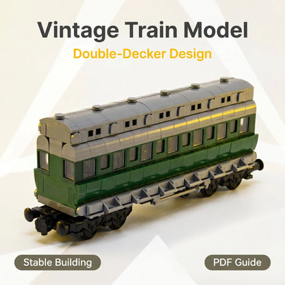 26cm Retro Double-Deck Passenger Train Car Building Blocks Model Green Gray Classic Train Display Toy for Hobbyists