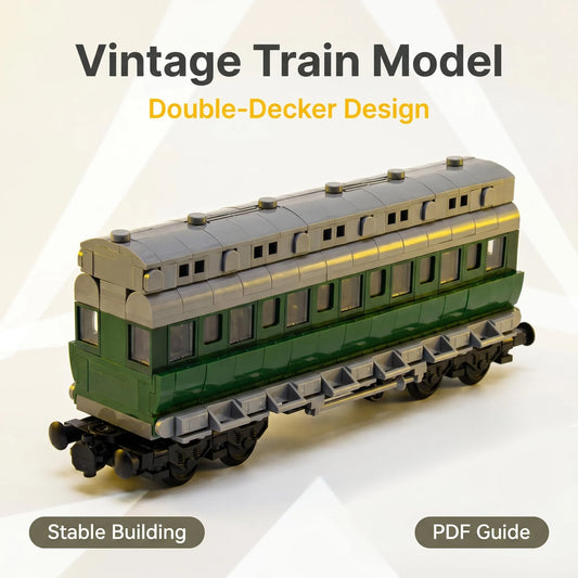 26cm Retro Double-Deck Passenger Train Car Building Blocks Model Green Gray Classic Train Display Toy for Hobbyists