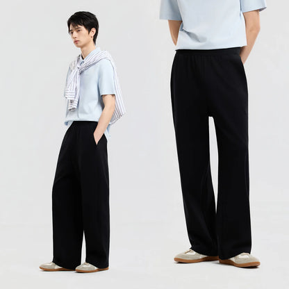 Metersbonwe Men's Loose Straight Leg Casual Pants 2026 Summer New Oversized Knit Trousers Mens Streetwear Relaxed Fit Bottoms