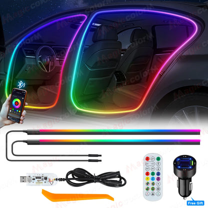 3Meters 4M Symphony Car Door Frame Ambient Lights Universal RGB LED Acrtlic Strips APP Bluetooth Remote Control USB Plug & Play