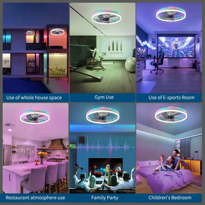 RGB Ceiling Lamp Fan Nordic Smart Remote Control Silent Ceiling Fan with Light Dimmable Home Atmosphere Lighting Decoration