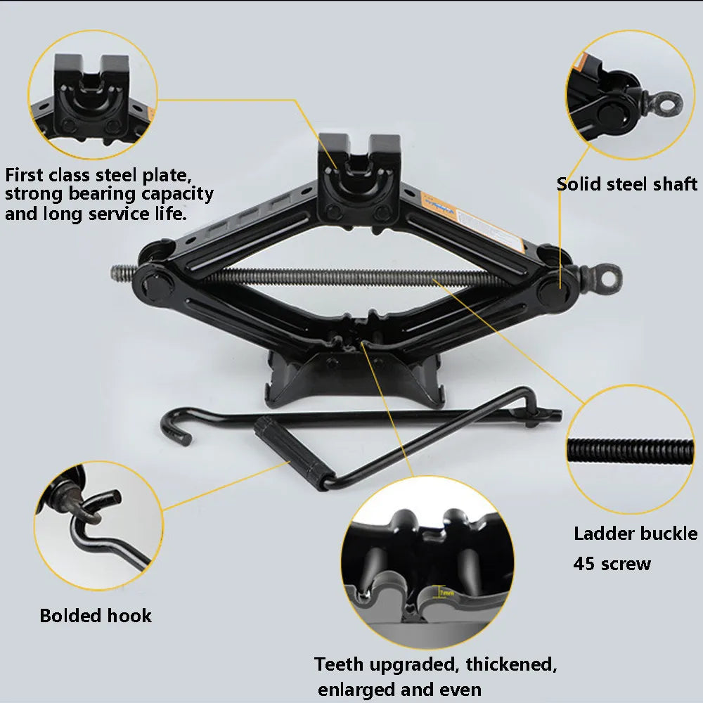 2 Ton Scissor Jack Lift Wind Up Tools For Car Van Garage with Wrench Speed Handle