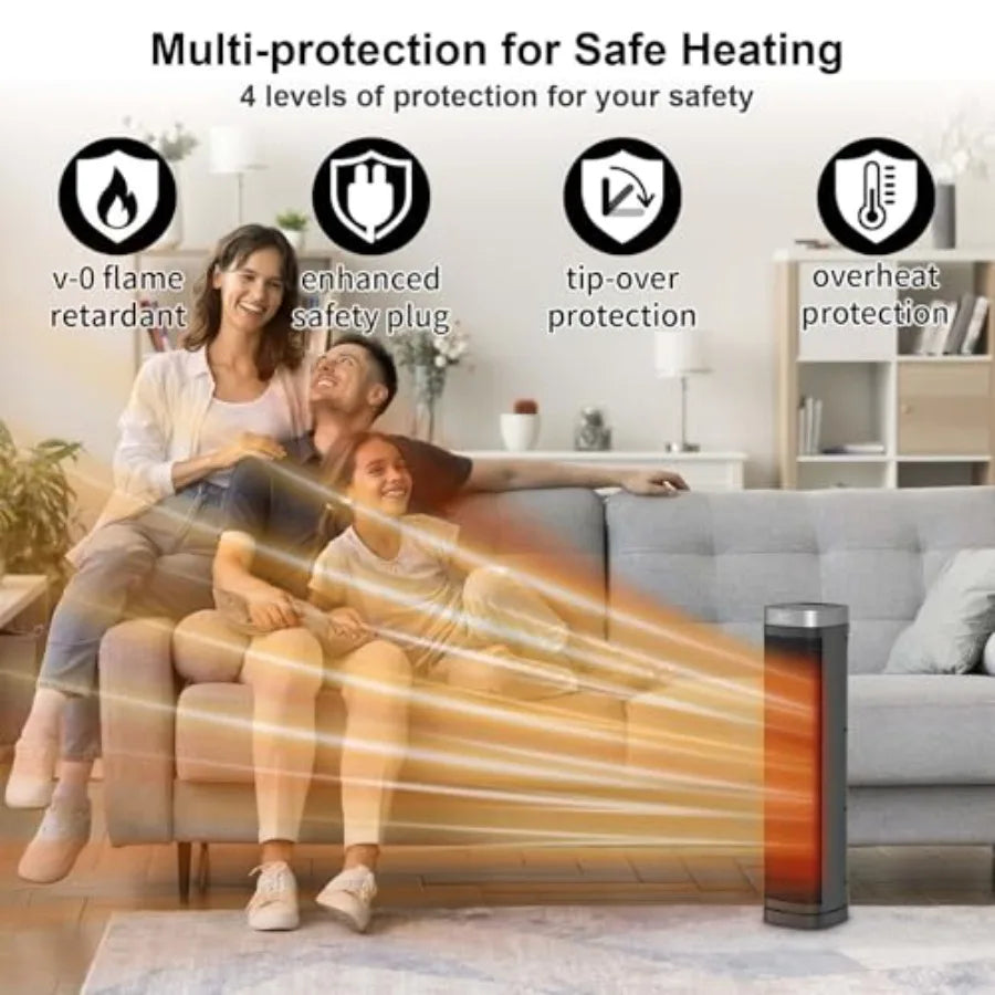 Portable Space Heater 1500W Ceramic Heating Fan with Thermostat Remote Control 3 Heating Modes 70° Oscillation Ideal for Office