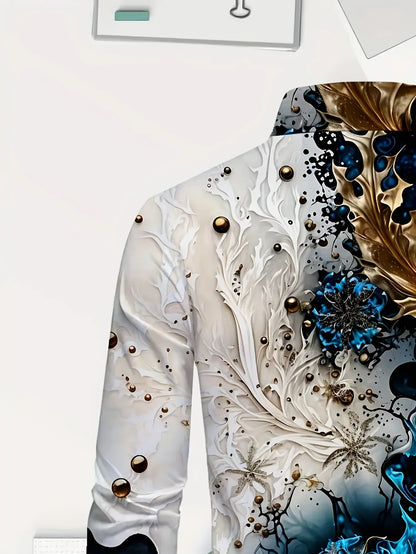 LVLAEA Men's Printed Pattern Shirt, Long Sleeve Lapel Button Up Cotton Shirt for Autumn, Luxury Style Trendy Fashion Tated Shirt