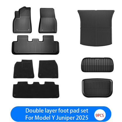 For New Tesla Model Y Launch 2026+ Juniper 2026+ TPE Floor Mats & Cargo Liner, All Weather Trunk Mats Floor Liner Backrest Mats