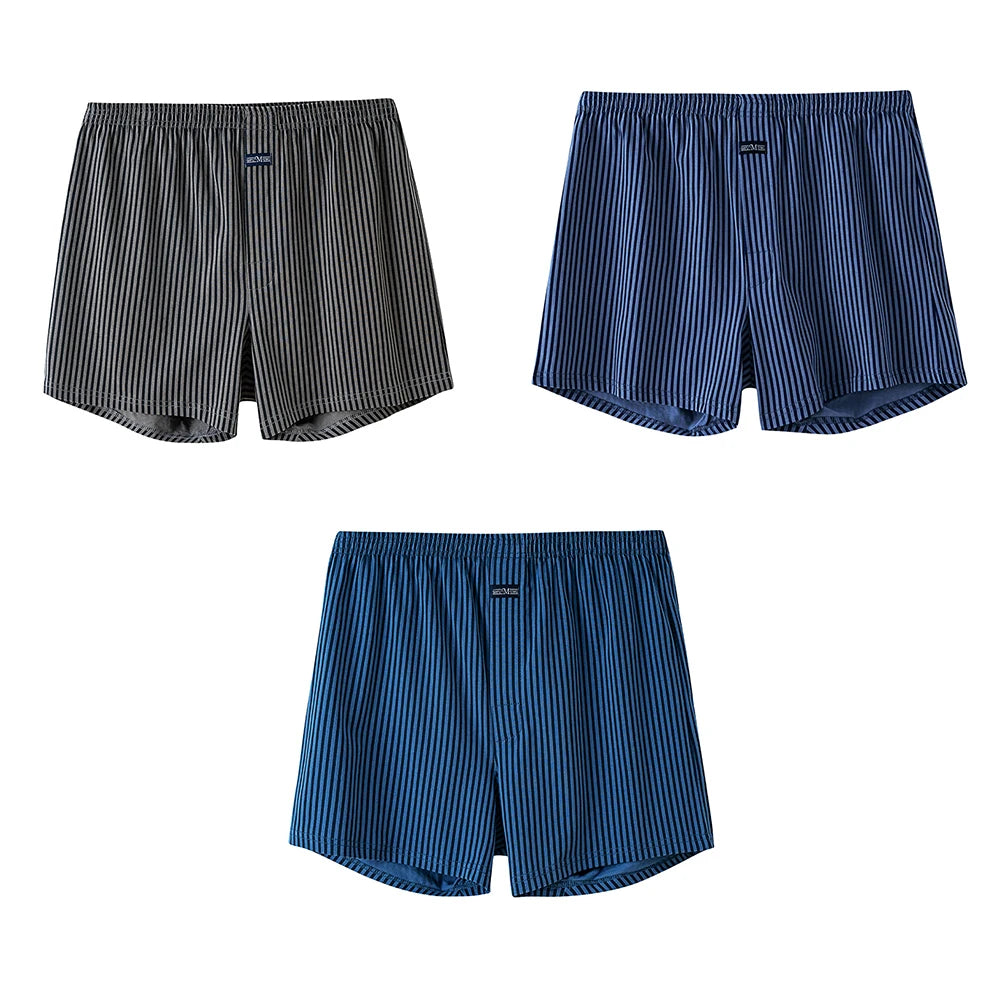3PCS/Pack Loose Lengthed 140Kg Men Panties Big Size 100% Cotton Cozy Breathable Alo Boxer Trendy Striped Underwear Hidden Button