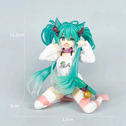 In stock Hatsune Miku Desktop Cute Action Figure 11cm Neko T-Shirt Ver. Anime Figurine Kawaii  Model Toy Gift