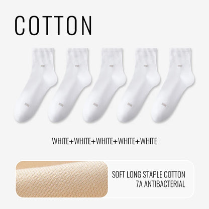 MiiOW 100% Pure Cotton Socks Men Business Dress Long Sock Black White Antibacterial Anti Odor Crew Socks Breathable Sport Sock