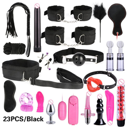Hot Exotic Bed Bondage Set BDSM Kits Exotic Sex Toys For Women Adults Games Leather Handcuffs Whip Gag Nipple Clamps Sex Shop