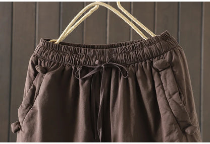 Retro  Color Cotton Filled Casual Loose Harem Pants Small Footed Trousers Winter Outerwear for Women plus Size