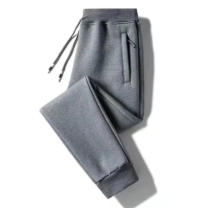 Men's Fleece Lined Loose Fit Trousers Korean Style Casual Pants with Pockets Zipper Closure Autumn Winter Outerwear Cargo Pants