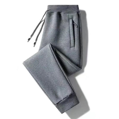 Men's Fleece Lined Loose Fit Trousers Korean Style Casual Pants with Pockets Zipper Closure Autumn Winter Outerwear Cargo Pants