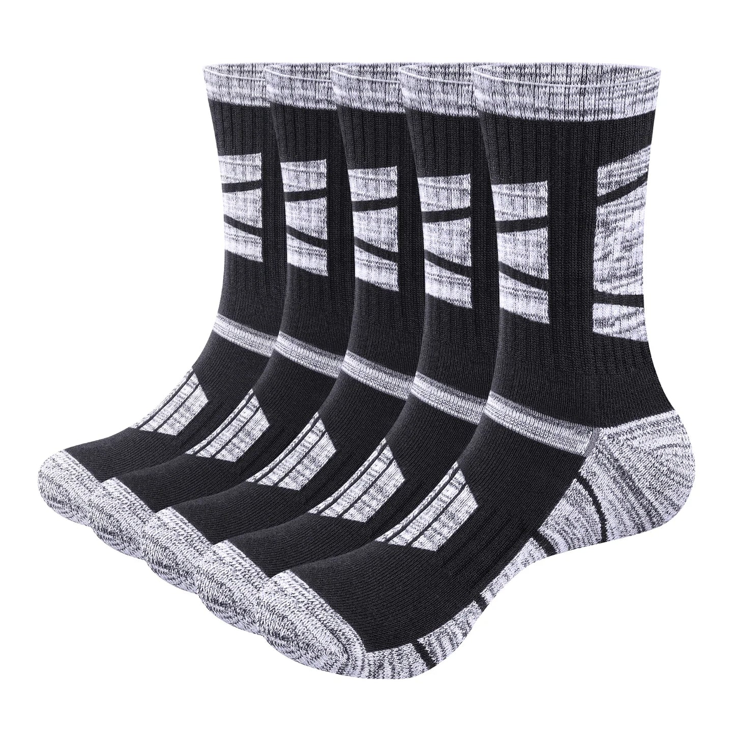 YUEDGE Men's Outdoor Recreation Hiking Socks, Moisture Wicking Cotton Padded Work Boot Socks for Men, 5 Pairs/Pack