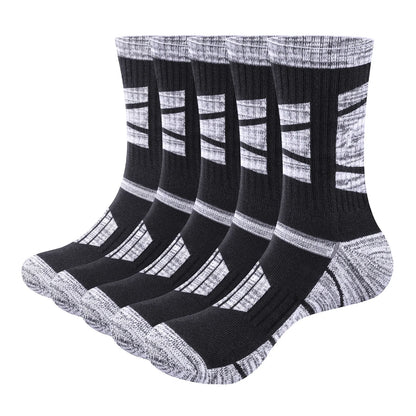 YUEDGE Men's Outdoor Recreation Hiking Socks, Moisture Wicking Cotton Padded Work Boot Socks for Men, 5 Pairs/Pack