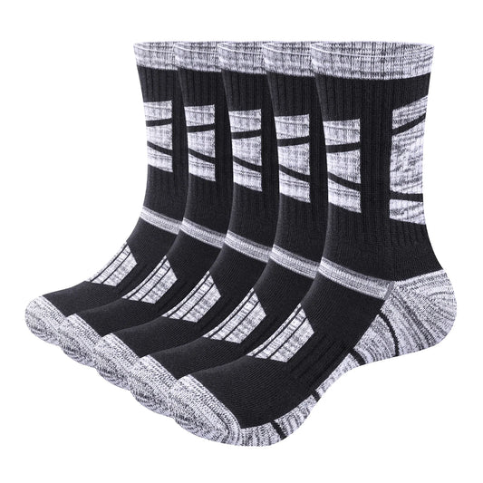 YUEDGE Men's Outdoor Recreation Hiking Socks, Moisture Wicking Cotton Padded Work Boot Socks for Men, 5 Pairs/Pack