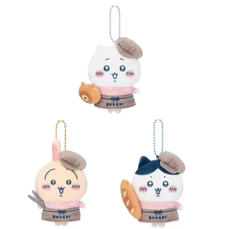 Jhiikawas Bakery Chef Series Plush Keychain Cute Usagi Hachiware Jiikawa with Bread Kawaii Anime Bag Charm for Fans