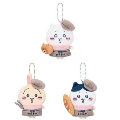 Jhiikawas Bakery Chef Series Plush Keychain Cute Usagi Hachiware Jiikawa with Bread Kawaii Anime Bag Charm for Fans