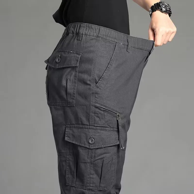 Men's Workwear Trousers High Waist Large Size Casual Pants Cuffed Tactical Long Pants Multi-Pocket Wear-Resistant Loose Fit
