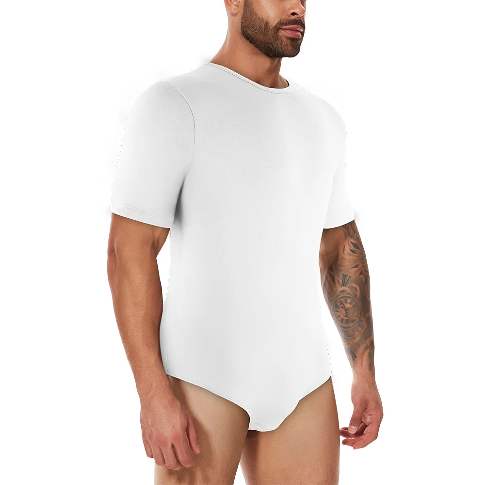 Men's Full Body Shaper Short Sleeve Top Tummy Control Briefs Bodysuit Butt Lifter Male Base Layer Pajamas Shaping Underwear New