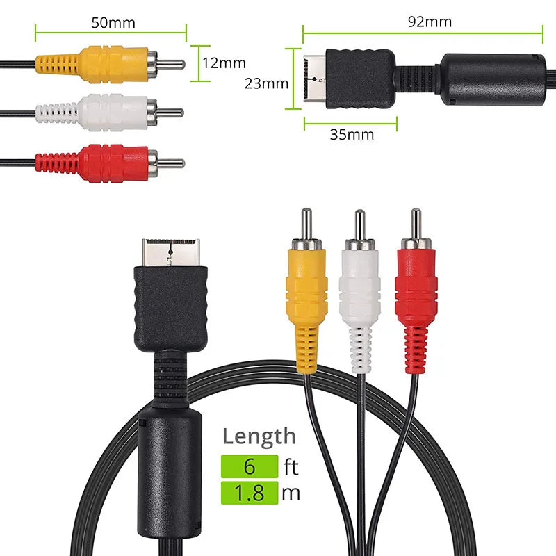 1.8m RCA Cable for PS2 PS3 PS PlayStation AV Cable Splitter Audio Video Extend Cord Game Player to Monitor TV RCA Wire Adapter