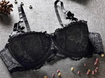 Women White Lace Demi Bra Minimizer Push Up for Small Bust Anti Sagging Lingerie Bra Set  BANERDANNI Panty Set S-XL 32-38-AB Cup