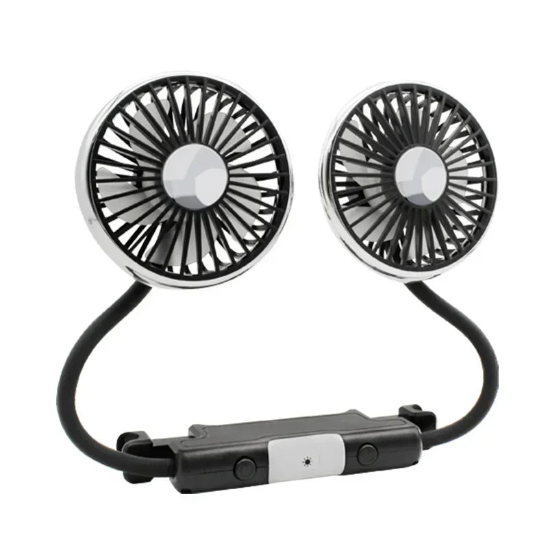 360° Rotation Double Head Car Back Seat Fan 3-speed Wind Adjustment USB Auto Cooling Fans for Summer Car Accessorie