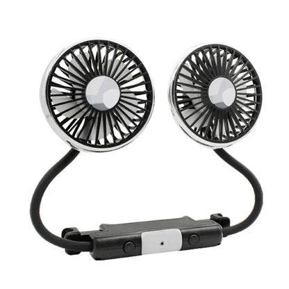 360° Rotation Double Head Car Back Seat Fan 3-speed Wind Adjustment USB Auto Cooling Fans for Summer Car Accessorie