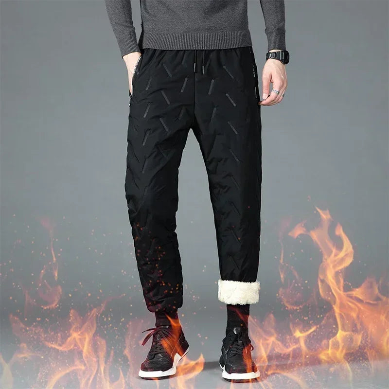Feather Trendy Winter High-quality Thick Cotton Pants with High Elasticity Breathability Men Comfortable Warm Casual Pants Keep