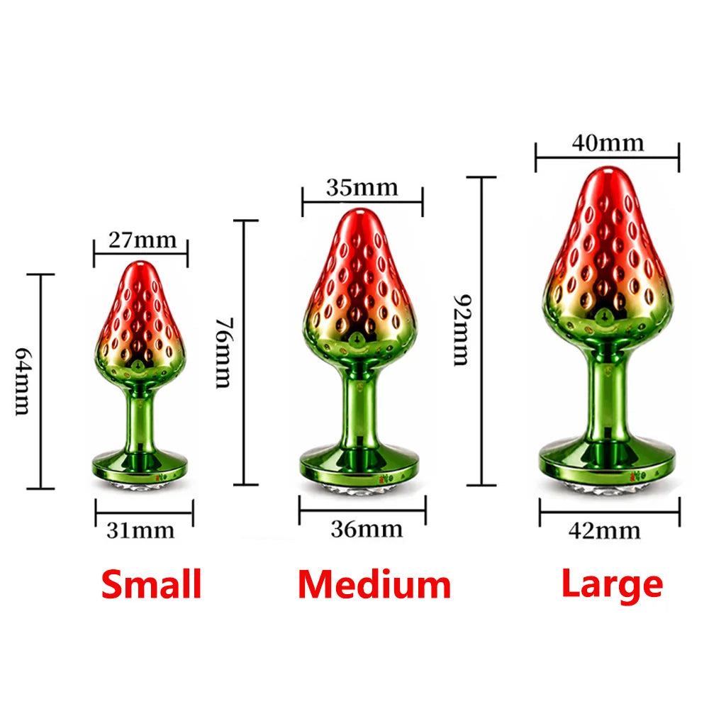 Strawberry Metal Anal Beads Butt Plug Set Small Medium Large Wearable Anal Plug Jewelry Anal Sex Toy For Man Woman
