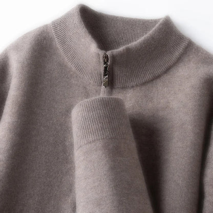 100% Australian Merino Wool Sweater, 350g Thickened High-Neck Zip-Up, Thermal Breathable