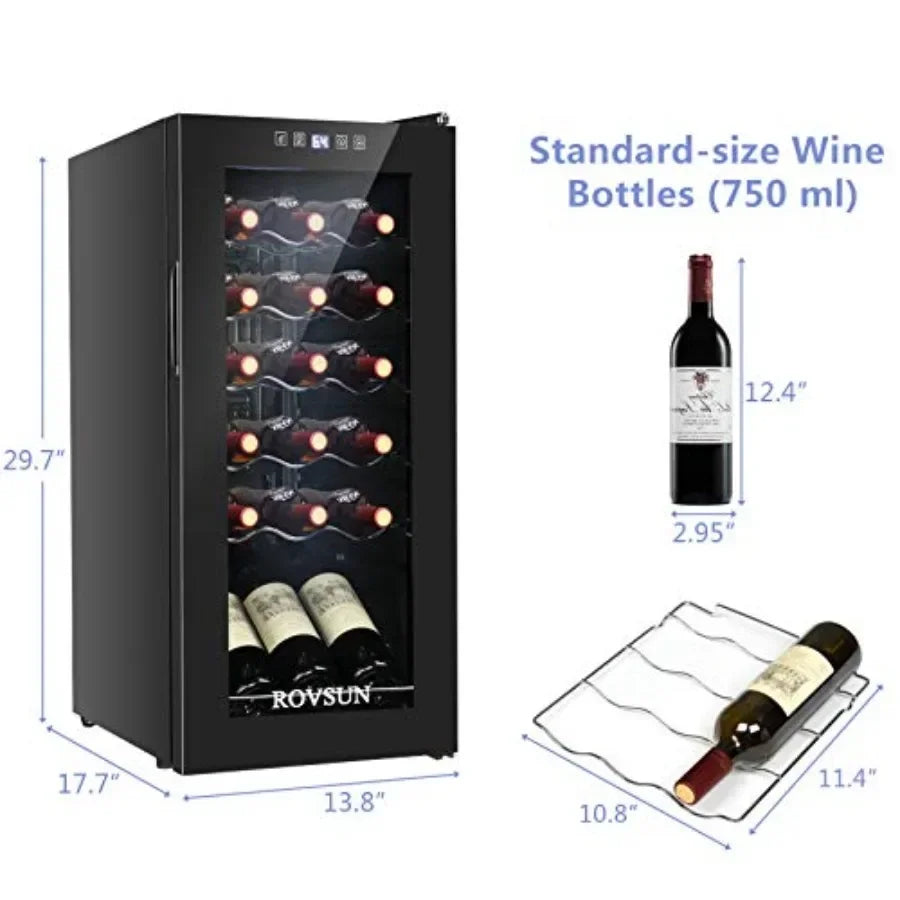 18 Bottle Wine Cooler Refrigerator for Home Bar Use, Stainless Steel, Black, Digital Temperature Control Double-layer Glass Doo