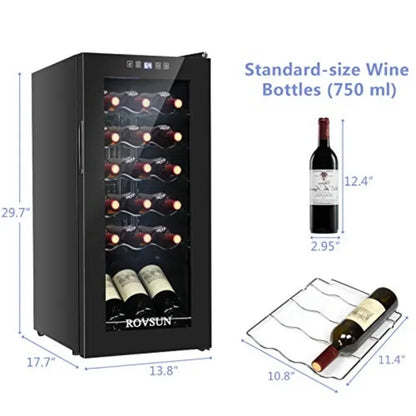 18 Bottle Wine Cooler Refrigerator for Home Bar Use, Stainless Steel, Black, Digital Temperature Control Double-layer Glass Doo