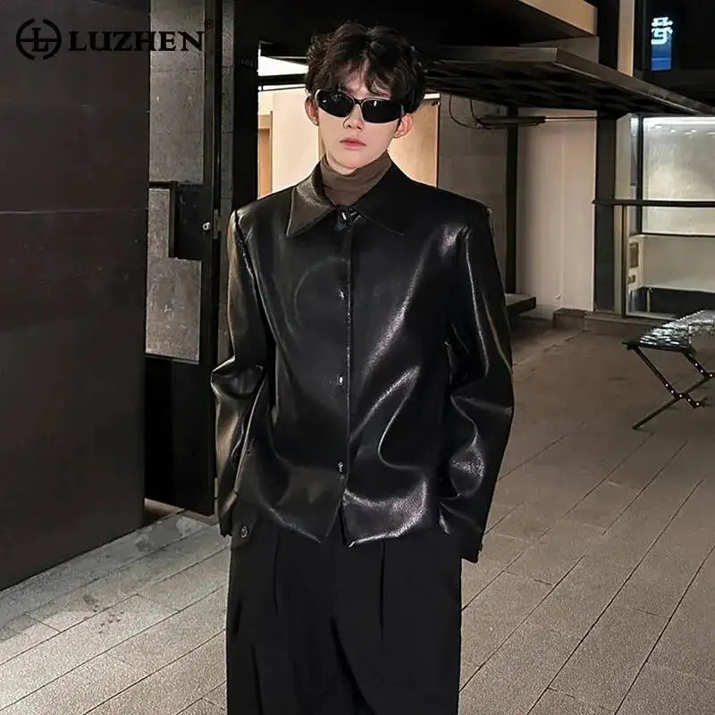 LUZHEN Fleece 2025 Liner Winter Brushed New Warm Fashion Leather Jacket Men's High Quality Trendy Shoulder Pad Male Coat JY7075
