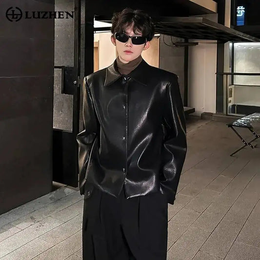 LUZHEN Fleece 2025 Liner Winter Brushed New Warm Fashion Leather Jacket Men's High Quality Trendy Shoulder Pad Male Coat JY7075