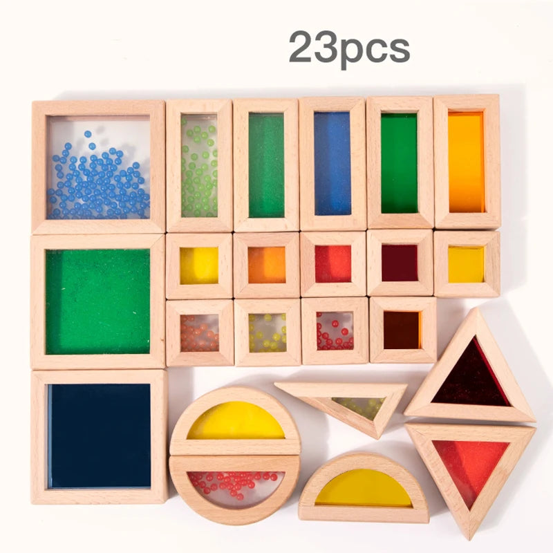 Sensory Wooden Block Set Acrylic Rainbow Building Toy Suitable For Children's STEM Learning Gift Rainbow Stacking Block Game