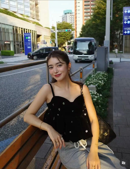 Japanese Sweet Girl's Bud Camis 2025 Autumn Winter New Women's Fashion Versatile Tank Top Daily Sleeveless Short Velvet Tops