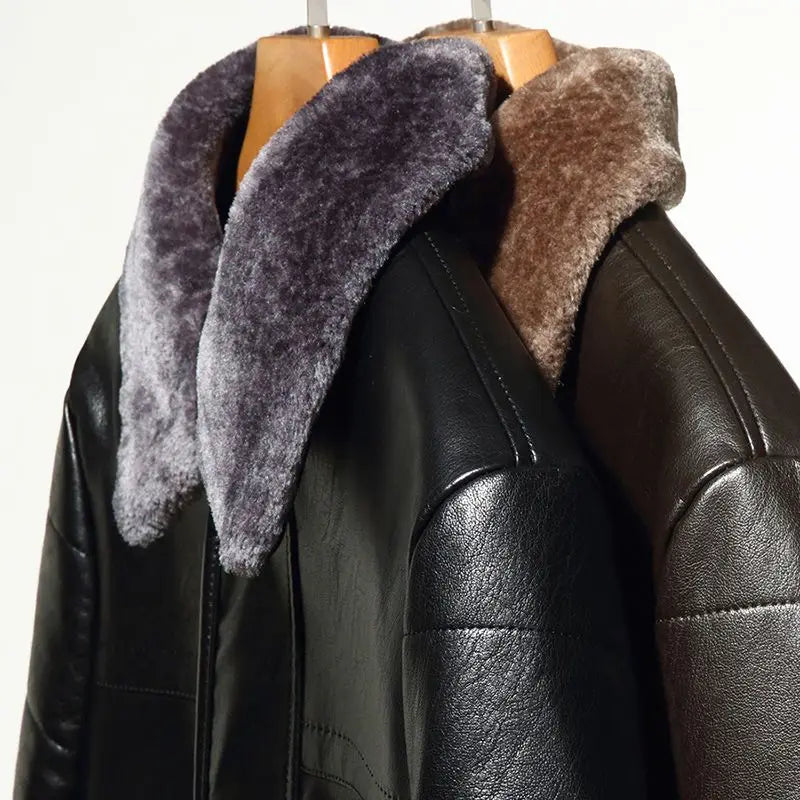 Male Leather Jacket Man Black/Brown Natural Leather And Fur Jacket Men Winter Add Fleece Coats Man Sheepskin Jacket Coats New