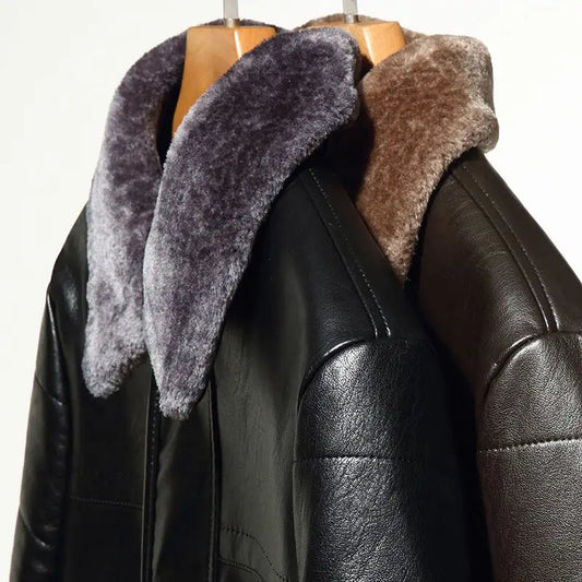 Male Leather Jacket Man Black/Brown Natural Leather And Fur Jacket Men Winter Add Fleece Coats Man Sheepskin Jacket Coats New
