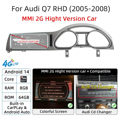 Android 14 Car Multimedia Player CarPlay For Audi Q7 4L RHD GPS Navigation Auto Radio Stereo DSP WIFI